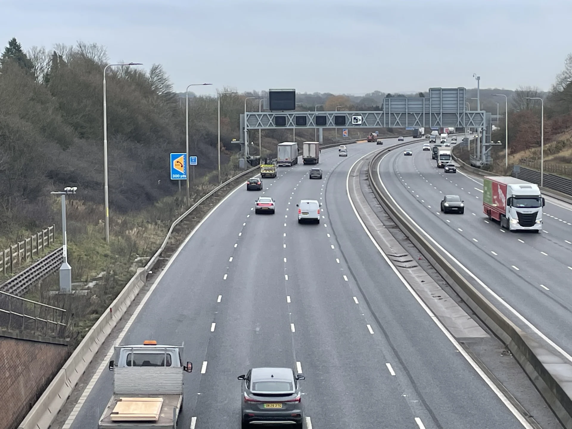 Motorway gantry, variable message signs and lighting columns on the Strategic Road Network